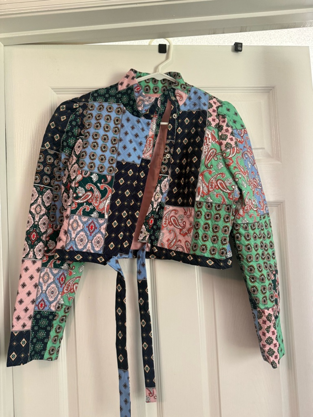 TCEC Patchwork Cropped Puffer Jacket - Green, Pink, Blue, Black